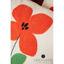 Ersperto Çiçek Püsküllü Keten Dekoratif Kırlent Kılıfı Yastık Kılıfı 1 Adet 43 x 43 cm