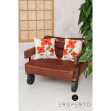 Ersperto Çiçek Püsküllü Keten Dekoratif Kırlent Kılıfı Yastık Kılıfı 1 Adet 43 x 43 cm