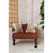 Ersperto Çiçek Püsküllü Keten Dekoratif Kırlent Kılıfı Yastık Kılıfı 1 Adet 43 x 43 cm