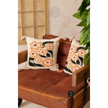 Ersperto Çiçek Püsküllü Keten Dekoratif Kırlent Kılıfı Yastık Kılıfı 1 Adet 43 x 43 cm