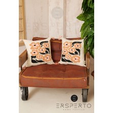 Ersperto Çiçek Püsküllü Keten Dekoratif Kırlent Kılıfı Yastık Kılıfı 1 Adet 43 x 43 cm