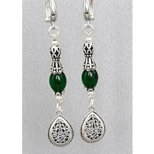 Lilah Gümüş Tr Gümüş Otantik Yeşil Kehribar Kadın Küpe