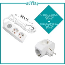 2'li Beyaz Anahtarlı Grup Priz + Beyaz Yonca Plus Golyat