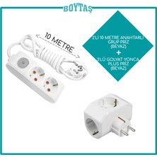 2'li Beyaz Anahtarlı Grup Priz + Beyaz Yonca Plus Golyat