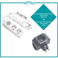 2'li Beyaz Anahtarlı Grup Priz + Gri Yonca Plus Golyat