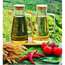 Bambu Kapaklı Vakumlu Standlı 900 ml Borosilikat Cam Yağlık Sütlük Sosluk 3'lü Set