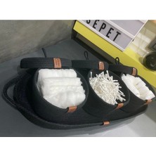 Sevdam Sepet Siyah üçlü banyo sepet set + ıp tepsi, dekoratif sepet, pamukluk, pamuk sepeti, kulak çöpü sepeti