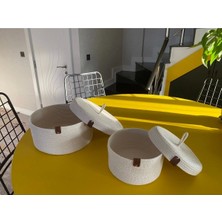 Krem Rengi Ikili Kapaklı Sepet Set, Pamuklu Sepet Set, Dekoratif Sepet Set, Hasır Sepet Set,pamuk Ip