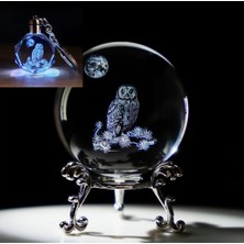 Keyfim Shop Dekoratif Metal Ayaklı Baykuş Tasarımlı 3D Cam Küre 6 cm  ve Anahtar Seti