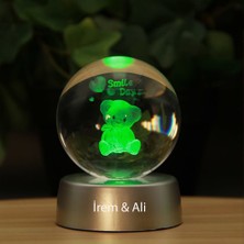 Keyfim Shop Kişiye Özel Ayıcık Temalı 3D Renkli Işıklı Cam Küre
