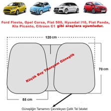 Titanyum Gümüş Oto Güneşlik Opel Corsa-Ford Fiesta-Hyundai i10-Audi-A1 Gibi  A Segment Araçlara Uyumlu 120 x 70 cm
