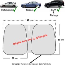 Titanyum Gümüş Oto Güneşlik Sedan - Hb - Suv ve Pick-Up Araçlara Uyumlu 142 x 80 cm