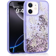 ZORE Apple iPhone 12 Uyumlu Kılıf Sıvılı Simli Kelebek Baskılı Şeffaf Arka Yüzey Zore Glis Silikon Kapak-Mor
