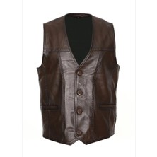 Savran Deri Puntolu Kahve Rengi Hakiki Deri Yelek