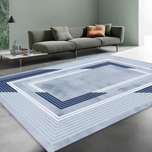 Net Room Modern Kaymaz Taban Halı Şık Salon Mutfak Koridor Halısı Mavi 4033