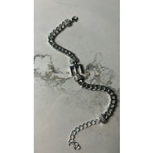 Keyper E Harfli Zirkon Taşlı Çelik Bileklik