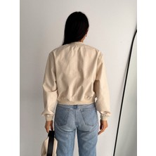 Kadın %100 Keten Kısa Bomber Premium Kalite Mont