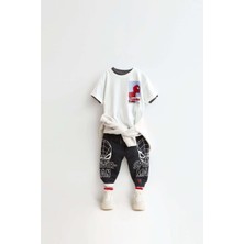 Magu Erkek Çocuk Spiderman Beyaz Pamuklu Tişört Eşofman Alt-Üst Takım