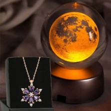 Keyfim Shop Dekoratif Metal Ayaklı Dolunay 3D Cam Küre ve Lotus Kolye