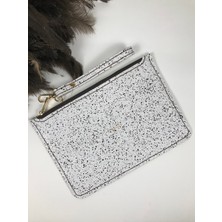 Troyder Deri Clutch Çanta Beyaz Kahverengi Desenli