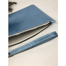 Troyder Deri Clutch Çanta Buz Mavisi