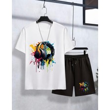 Kids Face Özel Tasarım Kulaklık Baskılı Erkek Çocuk Yazlık T-Shirt Şort Takım