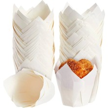 Trend Hediye Sepeti 200'lü Klasik Lale Kapsül Beyaz Muffin Kalıbı, Cupcake Kek Kalıbı