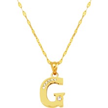 Lettera G Harfi 14 Ayar Altın Zincirli Kolye