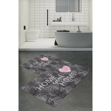 Carmine Carpet Dijital Baskılı Yıkanabilir Kaymaz Taban 2'li Banyo Paspas Seti