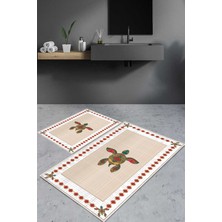 Carmine Carpet Dijital Baskılı Yıkanabilir Kaymaz Taban 2'li Banyo Paspas Seti