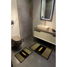 Carmine Carpet Dijital Baskılı Yıkanabilir Kaymaz Taban 2'li Banyo Paspas Seti