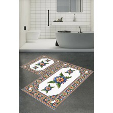 Carmine Carpet Dijital Baskılı Yıkanabilir Kaymaz Taban 2'li Banyo Paspas Seti