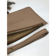 Troyder Deri Clutch Çanta Açık Kahverengi Renk