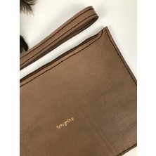 Troyder Deri Clutch Çanta Açık Kahverengi Renk