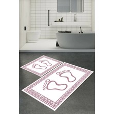 Carmine Carpet Dijital Baskılı Yıkanabilir Ayak Izi Desenli Kaymaz Taban 2'li Banyo Paspas Seti