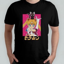Pixxa Sailor Moon Ay Savaşçısı %100 Pamuklu Bisiklet Yaka T-Shirt Model 6