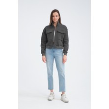 Pamuklu Içi Polarlı Cepli Crop Ceket