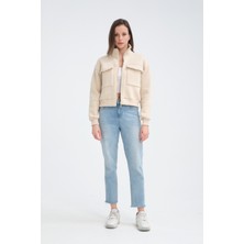 Pamuklu Içi Polarlı Cepli Crop Ceket