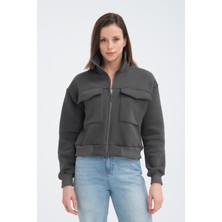 Pamuklu Içi Polarlı Cepli Crop Ceket