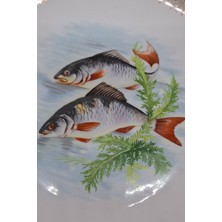 Abbetc Fransız Veritable Balıklı Antika Porselen Servis Tabağı 24 Cm