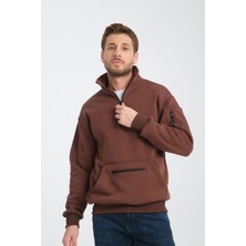 Award Fashion Pamuklu içi Polarlı Dik Yaka Kanguru Cepli Sweatshirt