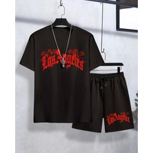 Punıx  Kıds  Özel  Üretim  Los  Angeles  Baskılı  Yeni  Stil  Erkek  Çocuk  T-Shırt  Şort  Takım