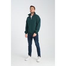 Award Fashion Oversıze Pamuklu içi Polarlı Dik Yaka Yarım Fermuar Sweatshirt