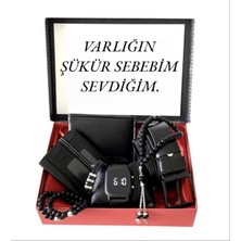 Spectrum Sevgiller Günü Erkek Hediye Siyah Dijital Kol Saati-Cüzdan-Kemer-Kartlık-Tesbih-3 Adet Bileklik