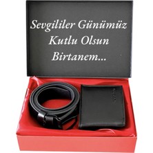 Carlino Sevgililer Günü Erkek Siyah  Kemer ve Cüzdan Hediye Seti