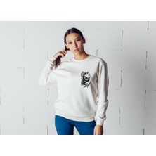 Bisklet Yaka Unisex Uzun Kollu Sweatshirt Iskelet Kafası Baskılı