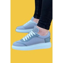 Shoecide WG019 Bağcıklı Yüksek Taban Gri Triko Erkek Casual Ayakkabı