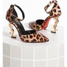 Kadın LEOPAR Rugan Tokalı Sivri Burun Şık Topuklu Stiletto Ayakkabı