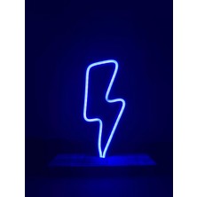 Şimşek Figürlü Mavi Neon Gece Lambası