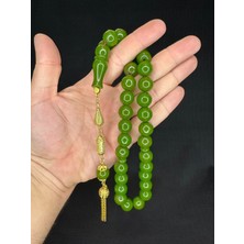 Anemore Collection Sevgiliye Özel Hediye Sıkma Çubuk Kehribar Tesbih Açık Yeşil Renk Küre Kesim 13,5 mm H-1601.